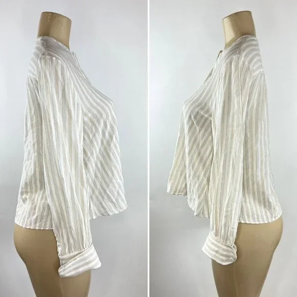 Theory Easy Shirt Size Small Corded Texture Ivory Multi Striped Cuffs Career Top - Picture 8 of 13